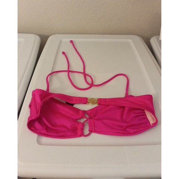 Women's Victoria's Secret Hot Pink Band Bikini Top Gold VS Closure Medium - Picture 6 of 9